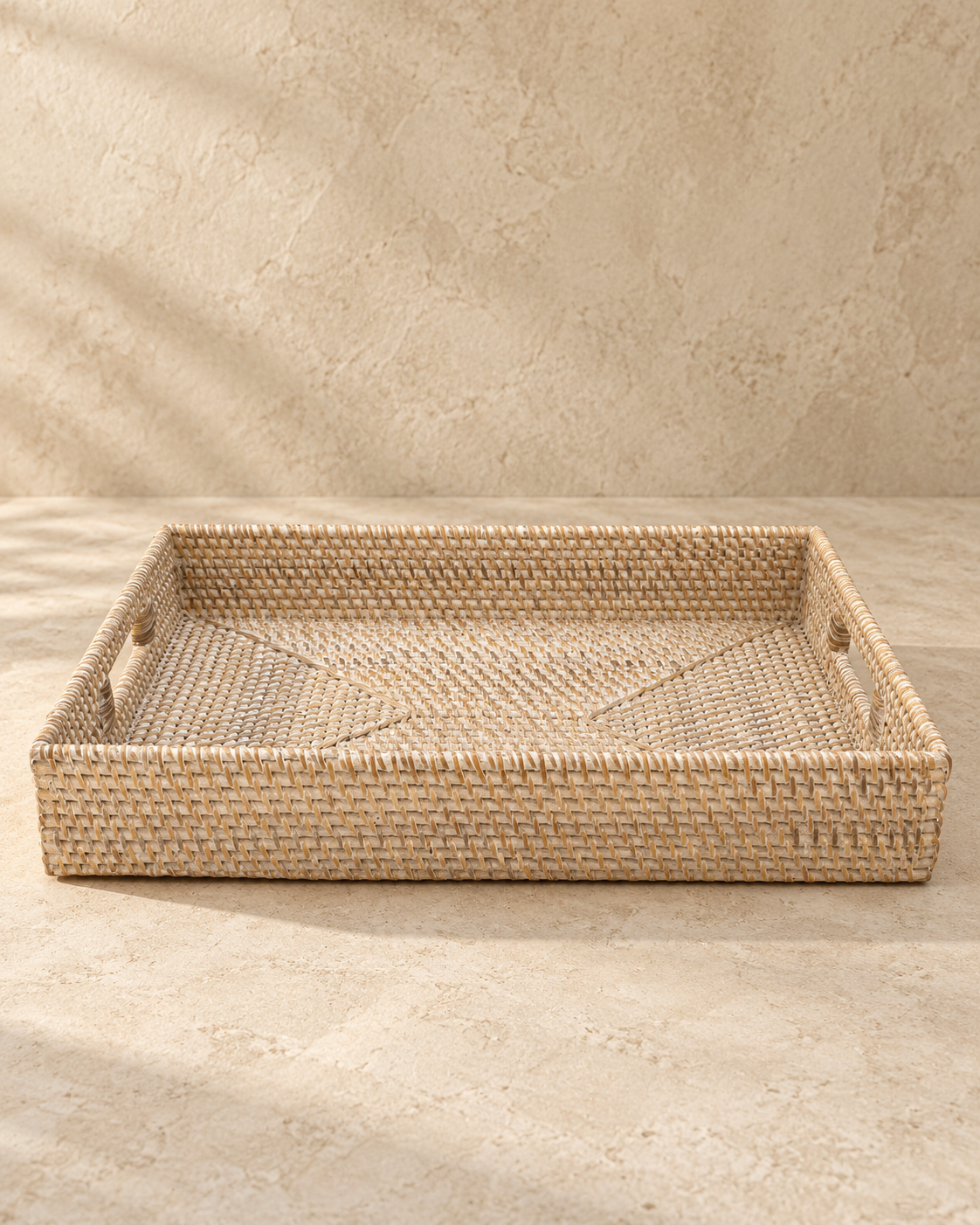 Rotan dienblad rechthoekig white wash 47 cm
