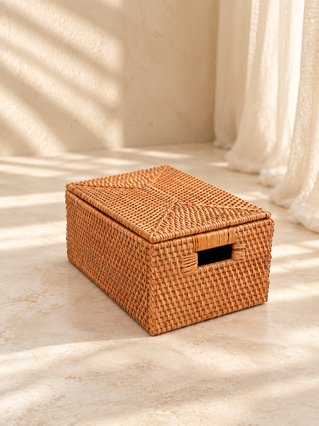Rotan opbergdoos bruin met deksel - M
