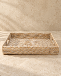 Rotan dienblad rechthoekig white wash 47 cm
