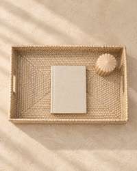 Rotan dienblad rechthoekig white wash 47 cm