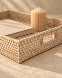 Rotan dienblad rechthoekig white wash 47 cm