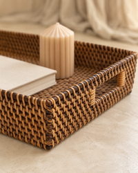 Rotan dienblad rechthoekig 47 cm donkerbruin