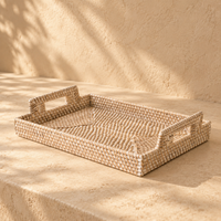 Rotan dienblad rechthoekig white wash