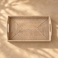 Rotan dienblad rechthoekig white wash