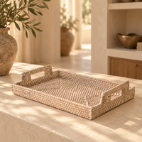Rotan dienblad rechthoekig white wash