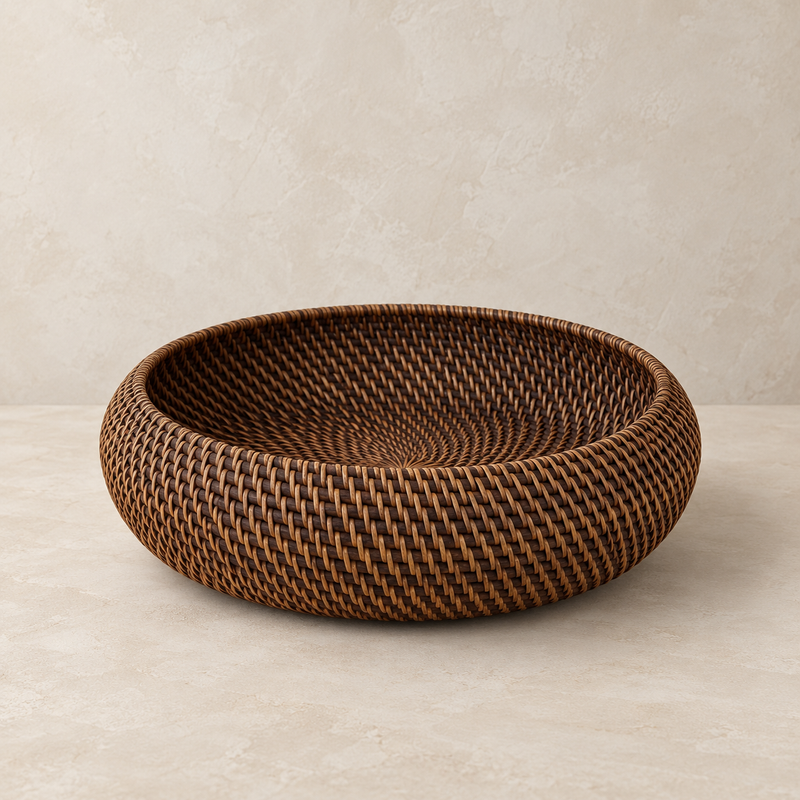 Rotan schaal 30 cm donkerbruin