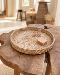 Rotan dienblad 30 cm white wash