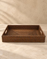 Rotan dienblad rechthoekig 47 cm donkerbruin