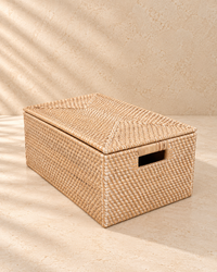 Rotan opbergdoos whitewash met deksel - L
