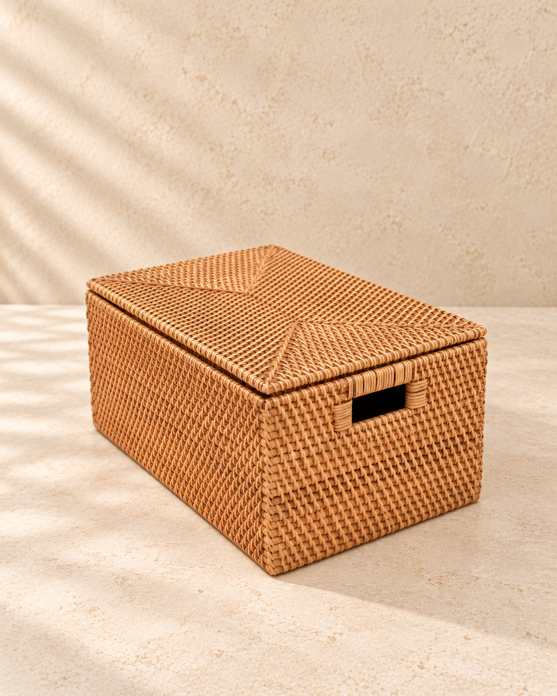 Rotan opbergdoos bruin met deksel - L