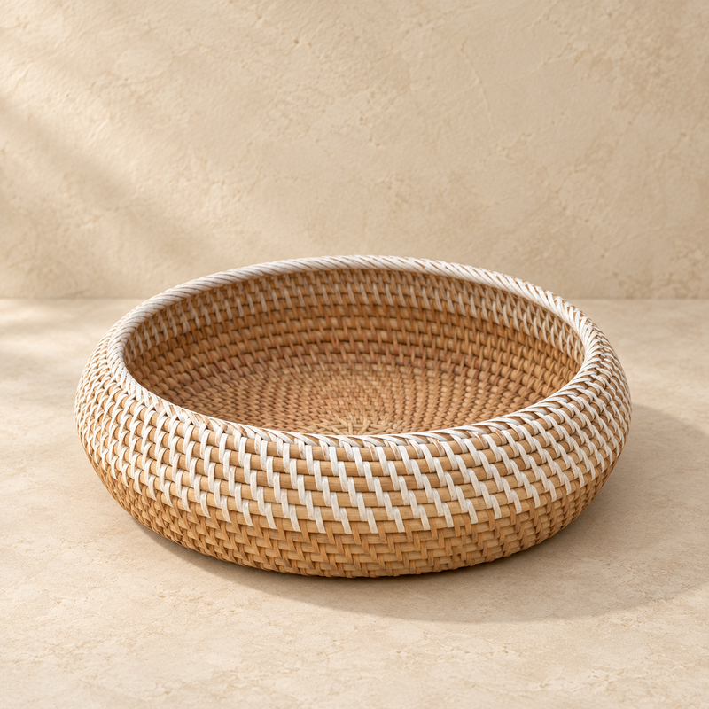 Rotan schaal 30 cm naturel wit