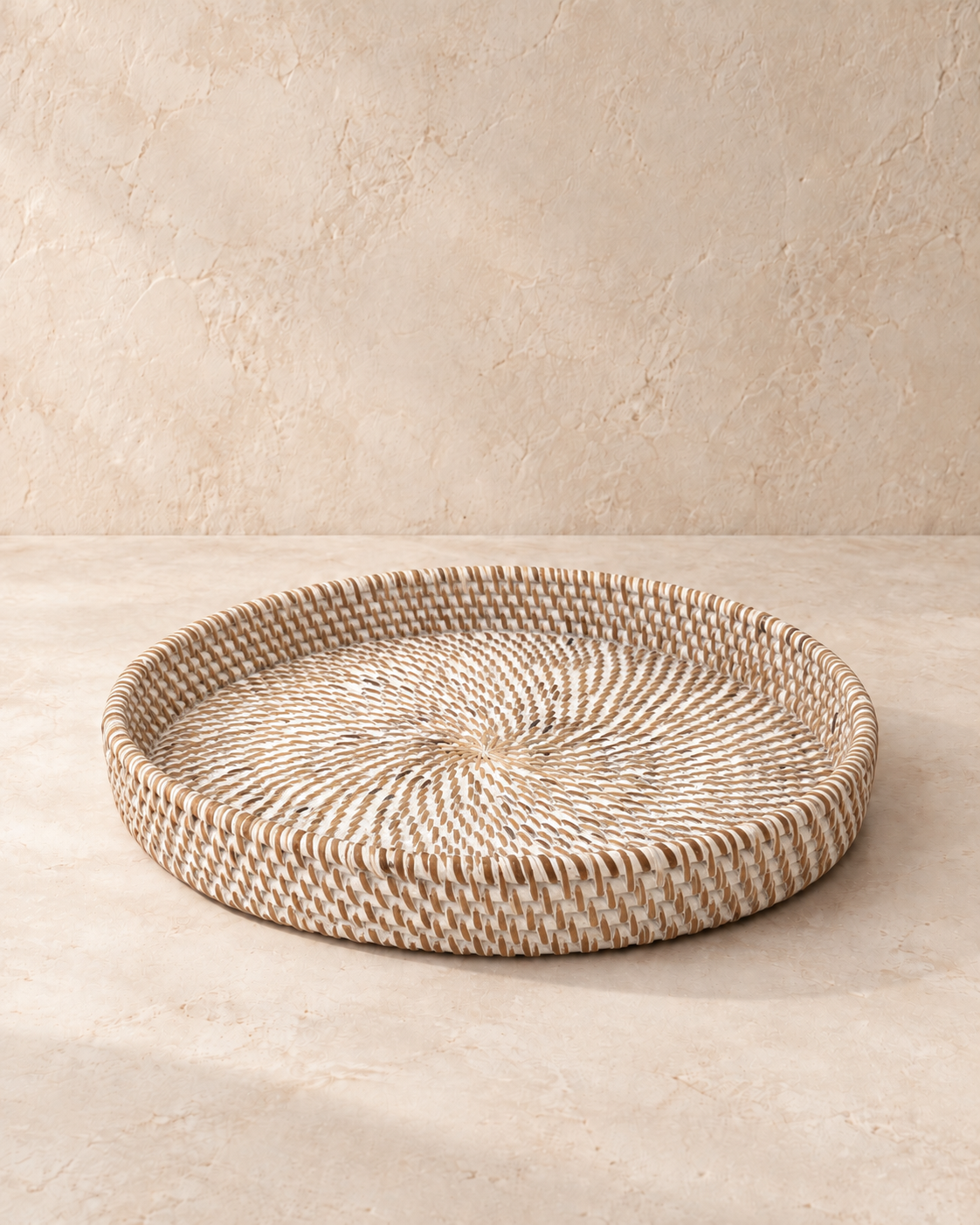 Rotan dienblad 30 cm white wash