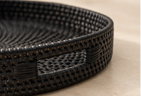 Rotan dienblad rond set van 3 zwart