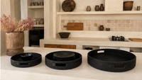 Rotan dienblad rond set van 3 zwart