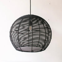 Rotan ronde lamp zwart large - 50 cm