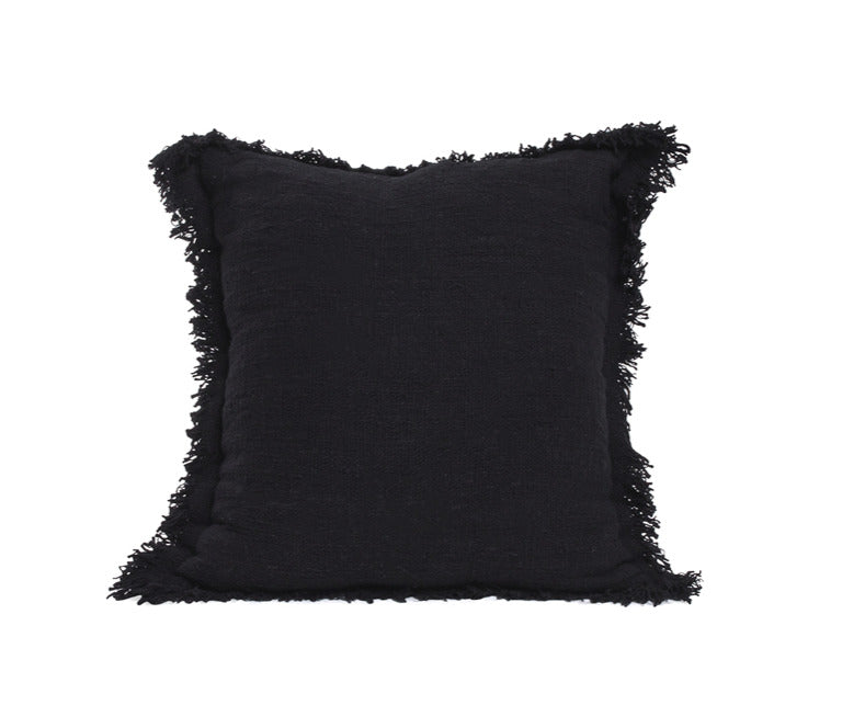 Cotton fringe Black cushion cover 55 x 55 cm